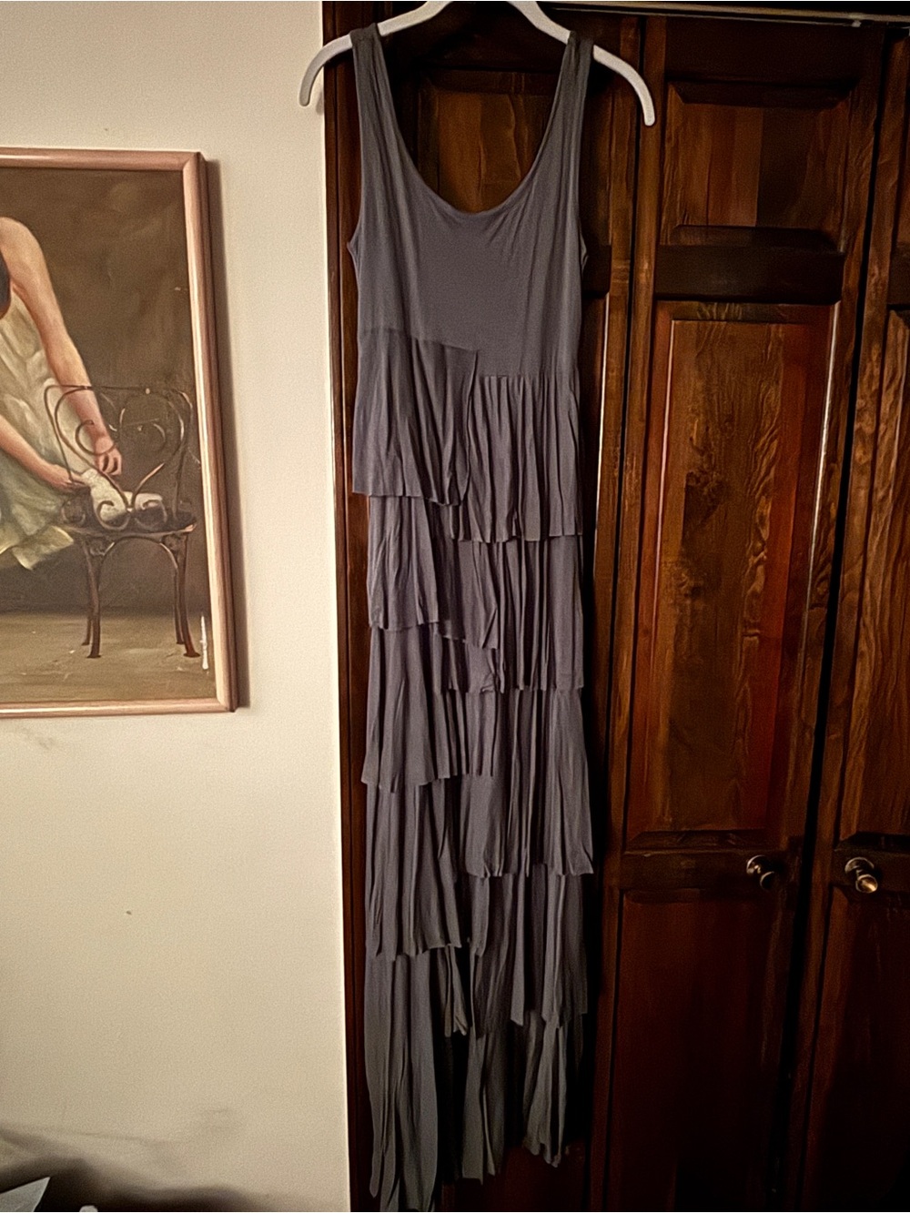 Soft Surroundings Slate Gray Sleeveless Tiered Maxi Dress
